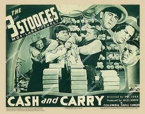 THE 3 THREE STOOGES 1937 CASH AND CARRY GOLD BARS 8 X 10 LOBBY CARD - Picture 1 of 1
