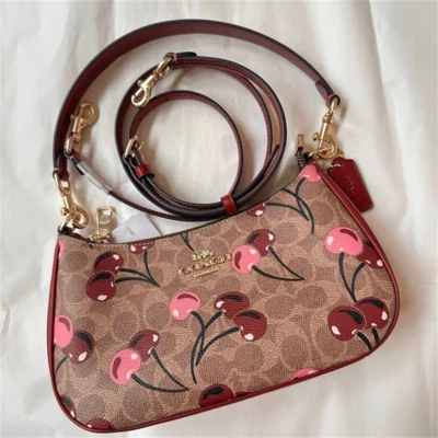 ТРЕНЕР Тери наплечная сумка в подпись холст с вишневым принтом тренер CY694 новый с Ярлыками - Изображение 1 из 4