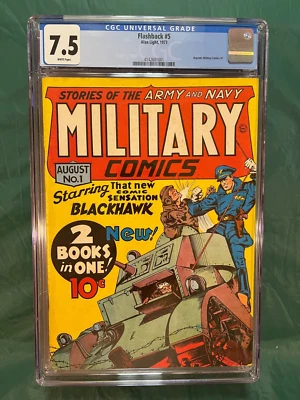 MILITARY COMICS #1 FLASHBACK EDICIÓN ESPECIAL. #5 CGC 7.5 1973 PRIMER BLACKHAWK ¡RARO!! Foto 1 de 2