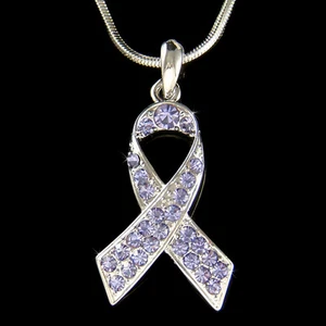 Periwinkle Esophageal Stomach Cancer Ribbon made with Swarovski Crystal Necklace - Picture 1 of 1