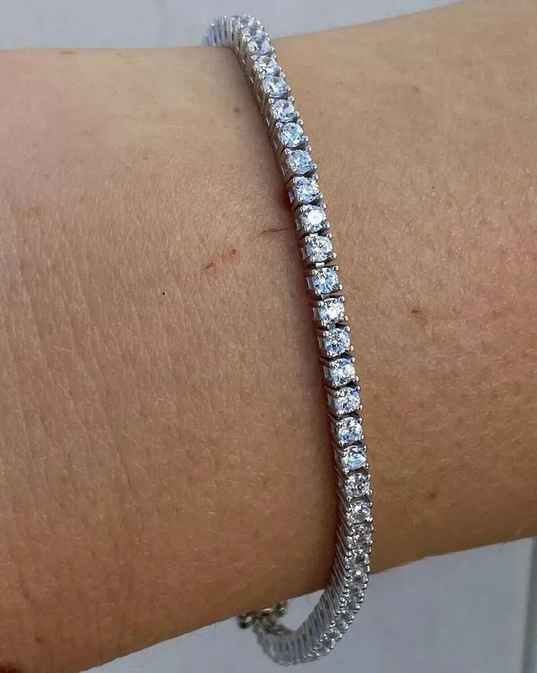 Pulseira de tênis feminina 7" corte redondo 6 quilates ouro branco 14K sólido presente de casamento - Imagem 1 de 4
