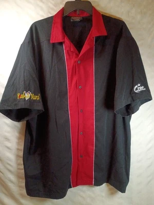 Camisa de Bowling Hilton De Colección Para Hombres XL Negra Roja Blanca Bordada Con Botones Excelente Foto 1 de 4