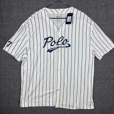 NUEVO Polo Ralph Lauren Camiseta de Béisbol Camisa Para Hombres XL Blanco Botón a Rayas ** Foto 1 de 4