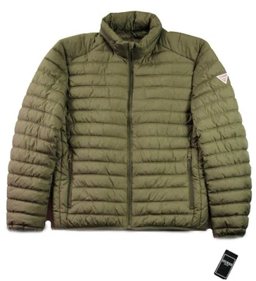 Guess Mens Jacket Coat XL Puffer Quilted Insulated Packable Hood Olive Green NEW - Image 1 of 4