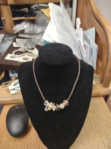 Pandora Leather Necklace 925 Sterling Multiple Charms 14" - Picture 1 of 7