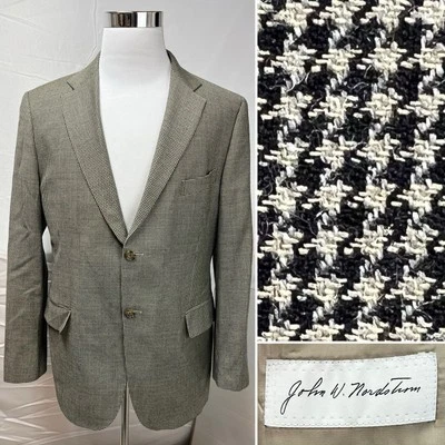 Abrigo Chaqueta Blazer John W Nordstrom Para Hombre 44R Lana Seda Negro Tostado Pata de Gallo Foto 1 de 4