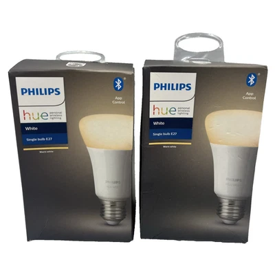 2x Philips Hue Warm White Smart LED E27 Screw Cap Bluetooth Bulb, Google & Alexa - Image 1 of 4