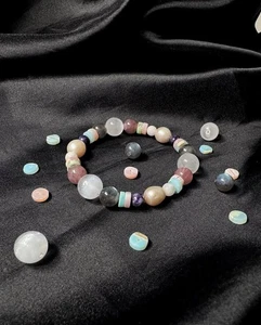 Lunar Mirror Bracelet Moonstone Pearl Selenite Labradorite Handmade Energy Jewel - Picture 1 of 2