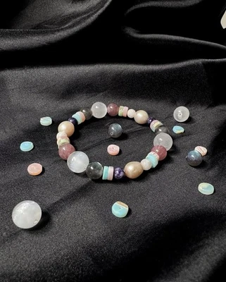 Pulsera Espejo Lunar Piedra Lunar Perla Selenita Labradorita Hecha a Mano Joya Energética Foto 1 de 2