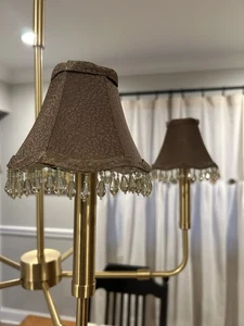 Set of 6 Vintage Fabric Lined 5" x 4" clip on Lamp Chandelier Shades With Beads - Picture 1 of 10