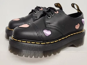 Size 5 Dr. Martens 1461 Black Leather Heart Platform Quad Oxford NEW - Picture 1 of 7
