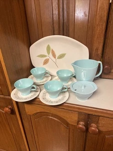 Vintage Bessemer Blue Melmac Sugar Bowl Milk Jug, Platter,4 Duo’s ATOMIC Design - Picture 1 of 17