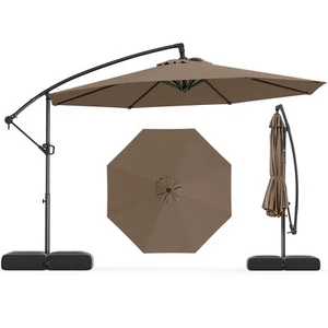 10 FT Offset Hanging Umbrella with Base Patio Cantilever Umbrella 360° Rotation - Picture 1 of 12