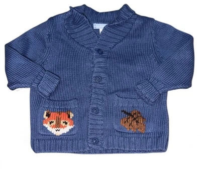 L.L. Bean 3-6 месяцев синий Woodland лиса листья свитер кардиган младенца - Изображение 1 из 4