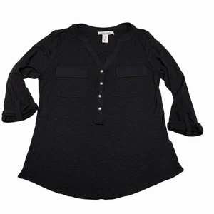White House Black Market Black Burnout 1/4 bottoni scollo a V manica lunga taglia M - Foto 1 di 11