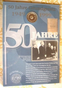 NUMISBLATT DEUTSCHE POST 1/99 "  50 JAHRE GRUNDGESETZ  ", mit 2 Infoseiten, in O - Bild 1 von 5