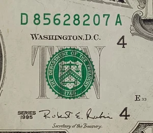 D85628207A $10 1995 Note Ten Dollar Bill - Picture 1 of 3