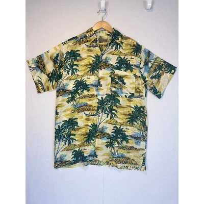 Camisa Robert Stock Seda Botón Frontal Hawaiana Tropical Talla Mediana Manga Corta Foto 1 de 4