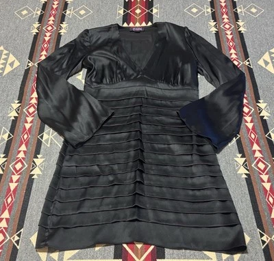Vestido para mujer Hale Bob S negro seda manga campana cuello en V M4 Foto 1 de 4