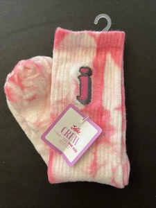 NWT Girls Medium (10-12) JUSTICE Pink Tie-Dye CREW SOCKS Name Initial Letter “i” - Picture 1 of 2