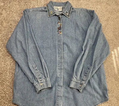 De colección. Capacity Navidad Bordado Denim Abotonado Mujer’s Grande Foto 1 de 4