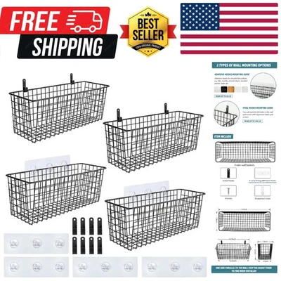 Conjunto de 4 cestas de armazenamento [EXTRA GRANDE] de parede suspensas com ganchos adesivos e ... - Imagem 1 de 4