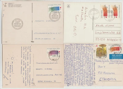 Finland 1978,'79,'80,'81   4 Used Post Cards with '77 Red Cross issue as postage - Image 1 of 2