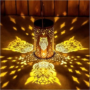 Owl Solar Lanterns Outdoor Waterproof Hanging Lights Gifts Brown  - Picture 1 of 7