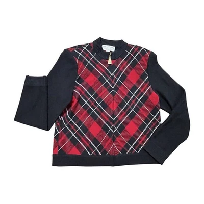 Blazer St John Basics para mujer talla 14 rojo y negro tejido Santana a cuadros cremallera completa EE. UU. Foto 1 de 4