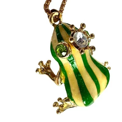 Collar Colgante Rana Esmalte Verde Betsey Johnson Cadena Tono Plata Foto 1 de 4