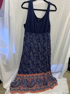 Maxi Vestido Torrid Pl 2 Azul Marino y Naranja Estampado Paisley Falda Fluida Foto 1 de 4