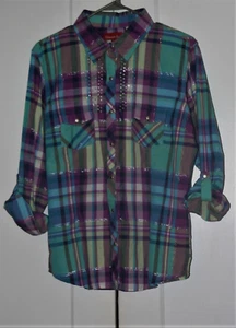 NWT Women's Juniors Panhandle Slim Western Snap Shirt Size L - Picture 1 of 8