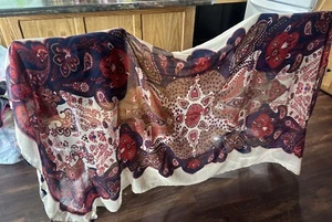 Extra LG Boho Medallion Wrap Scarf Shawl Red Blue Beige Tassels Long 68 x 37" - Picture 1 of 13