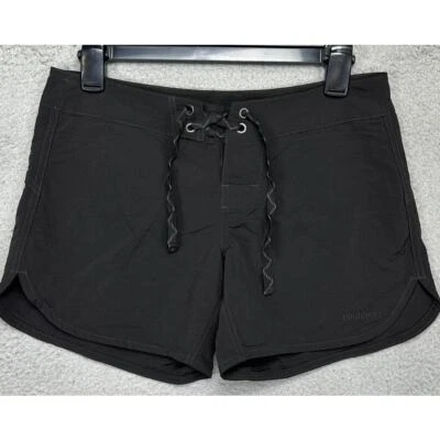 Pantalones Cortos Patagonia Mujer 2 Negros 100% Nylon Senderismo Cordón Frente Plano Exterior Foto 1 de 4