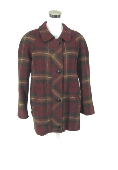 Abrigo Coche Mackintosh De Colección Talla 10P Borgoña Rojo Mezcla Lana Abrigo Cuadros  Foto 1 de 4