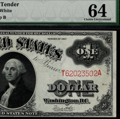 1917 $1  Legal Tender Horse Blanket Sawhorse Red Seal PMG 64 Choice Uncirculated - Image 1 of 4