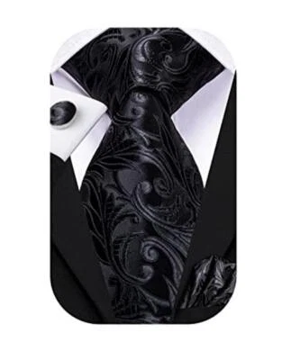 Juego de corbatas florales de cachemira negra para hombre tejidas de seda para hombre corbata negra  Foto 1 de 4
