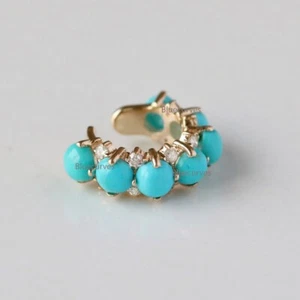 Pendiente de oro amarillo de 14k Arizona turquesa con diamante natural con brazalete de oreja única - Imagen 1 de 13