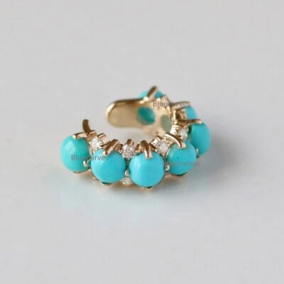 Pendiente de oro amarillo de 14k Arizona turquesa con diamante natural con brazalete de oreja única Foto 1 de 4