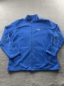 The North Face Sweater Mens 2XL XXL Blue White Logo Fleece Full Zip Casual 1456 - Picture 1 of 12
