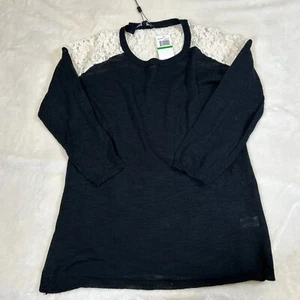 Cable & Gauge Women's Black Lace Detail Sweater L | Long Sleeve Cotton Blend - Picture 1 of 13