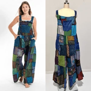 Gardenbelle Shop Patchwork Boho Pierna Ancha Overall OS Boho Hippie Cottage Gran Tamaño - Imagen 1 de 12