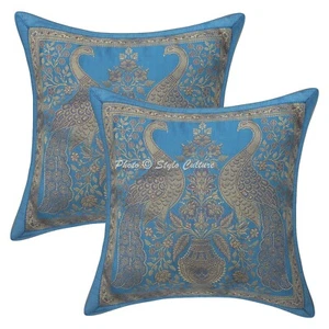 Funda Cojín Azul Brocado Jacquard Gitano Bohemio Tribal Étnico Hippie Almohada - Imagen 1 de 6