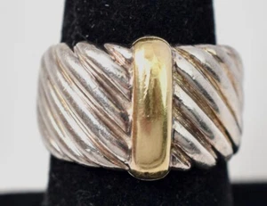 Wide Band Ring with 18k Gold accent in Sterling Silver 15.6grams Size 6 3/4 - Picture 1 of 4
