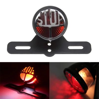 Round Stop Vintage License Plate Mount Brake Light  For Harley Bobber Chopper - Image 1 of 4