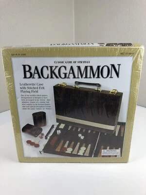 Backgammon Classic Game Of Strategy Brown Leatherette Case Full Game New Sealed - Image 1 of 4