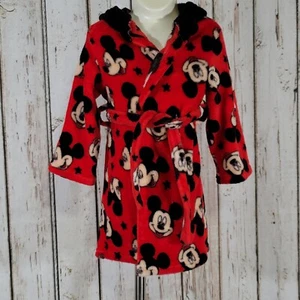 Disney Toddler Robe Mickey Mouse Red Black Plush Hooded w/Ears 2T/3T - Picture 1 of 9
