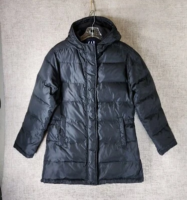 Gap Women's XS Hooded Down Puffer Jacket Fleece Lined Heavy Fill Black Nice! - Image 1 of 4
