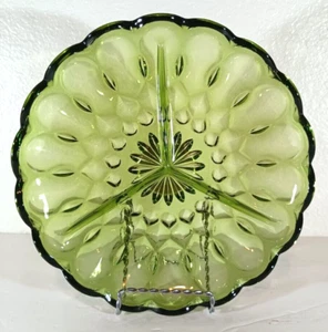 BANDEJA DE SABOR DIVIDIDA ANCHOR HOCKING FAIRFIELD Vidrio Verde 3 Secciones De Colección 8.5" - Imagen 1 de 8