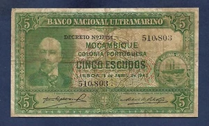 (DN) Mozambique 5 Escudos 1943 P-89 Fine+ - Picture 1 of 2